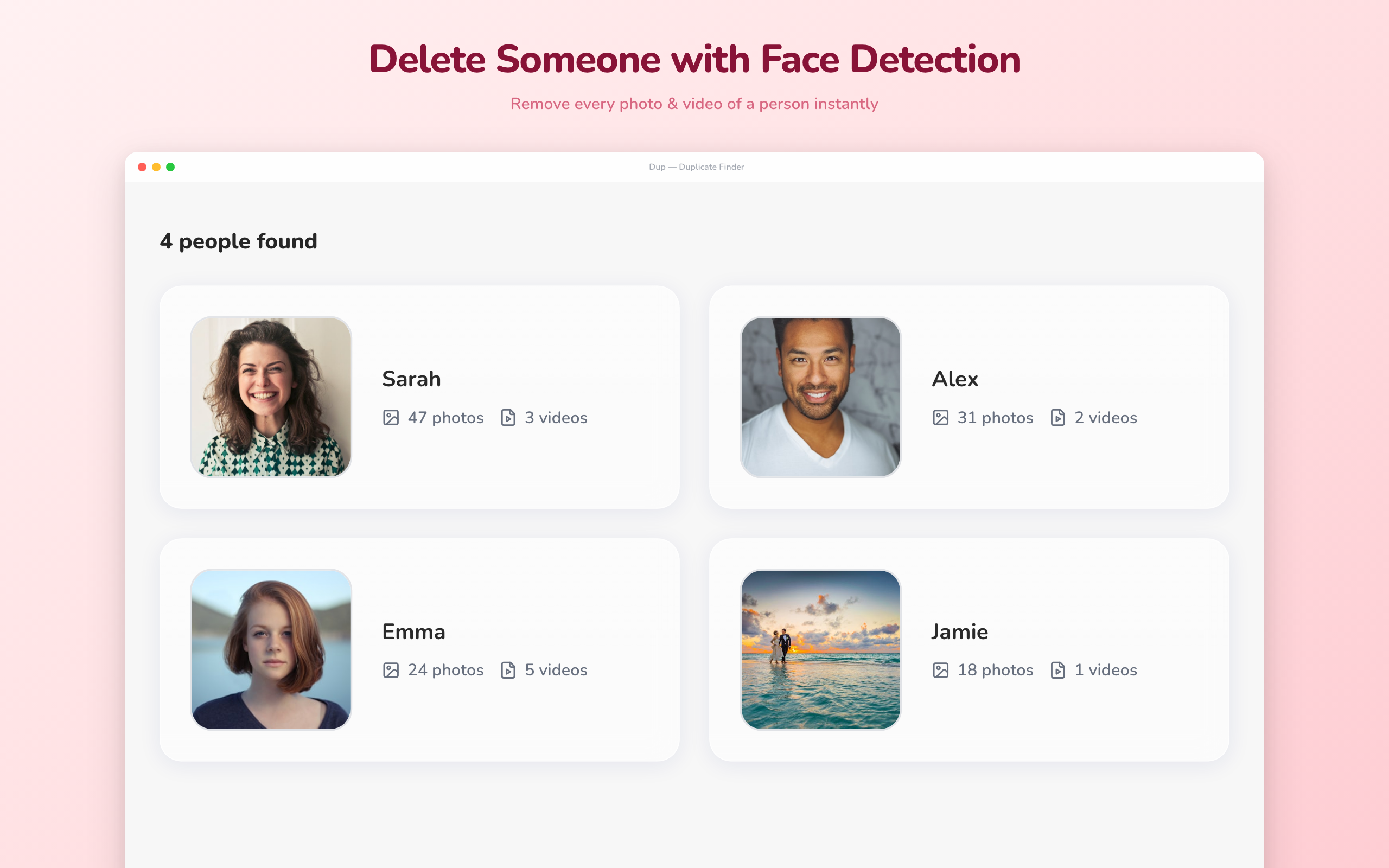 Face detection showing detected persons in Dup